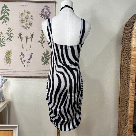 Vintage 90s Y2k Wet Seal Zebra Ruched Mini Dress Trashy McBling Sexy Party S - Picture 3 of 4